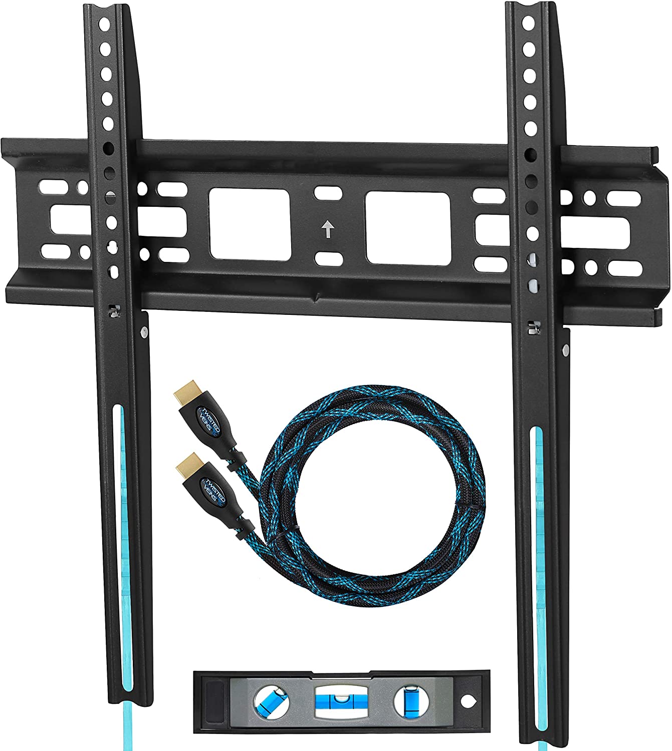 Cheetah Mounts APFMSB TV Wall Mount Bracket for 20-55” TVs Up to VESA 400 and 115 lbs Including a Twisted Veins 10’ HDMI Cable and a 6\" 3-Axis Magnetic Bubble Level 