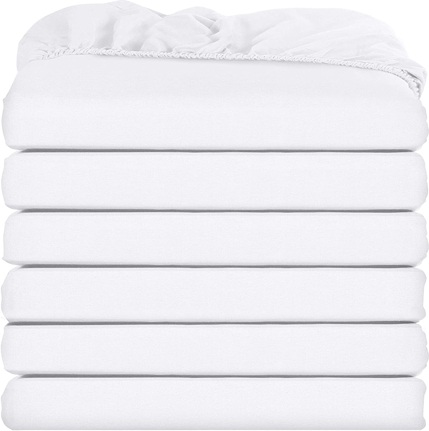 Utopia Bedding Fitted Sheets - Pack of 6 Bottom Sheets - Soft Brushed Microfiber - Deep Pockets, Shrinkage & Fade Resistant - Easy Care (Twin, White)