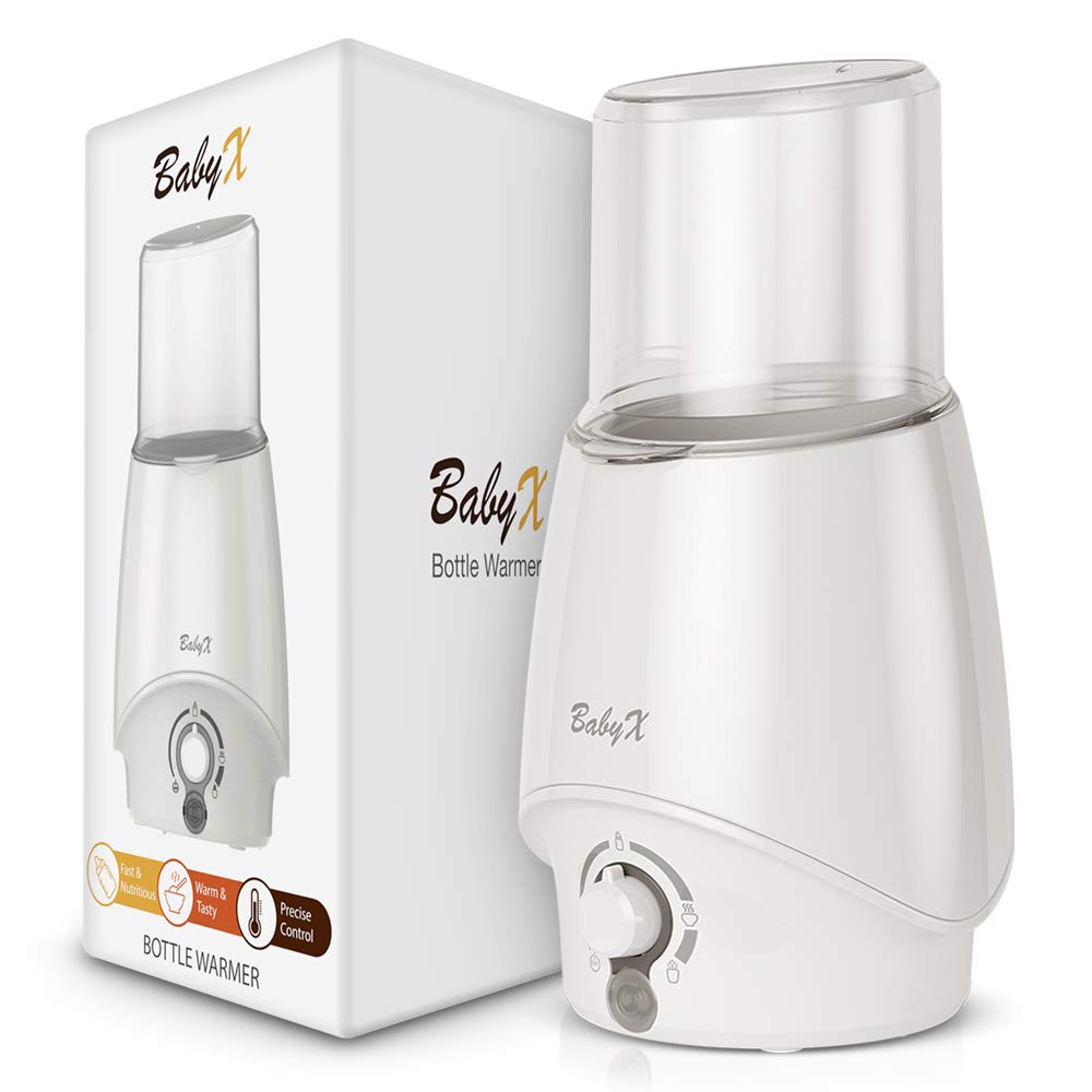 BabyX Fast Bottle Warmer For Breastmilk, Infant Formula, Baby Food Heater Quickly Warm and Sterilizer, Sanitize Pacifiers and Fits Most Bottle Size [Built-in Smart Temp. Controller]