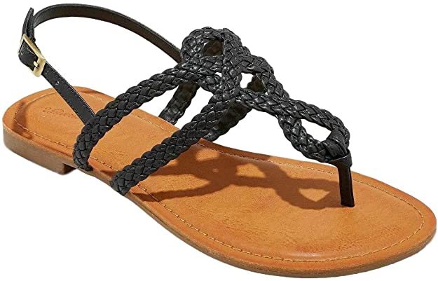 Universal Thread Women's Jana Braided Wide Width Thong Ankle Strap Sandal (Black, 5 1/2 W))