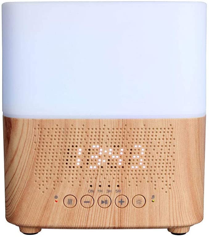 Air Humidifier, Smart Music Bluetooth Speaker Essential Oil Diffuser, Intelligent Ultrasonic Aroma Diffuser - 7 Color LED Lights, Waterless Auto-Off,lightwoodgrain