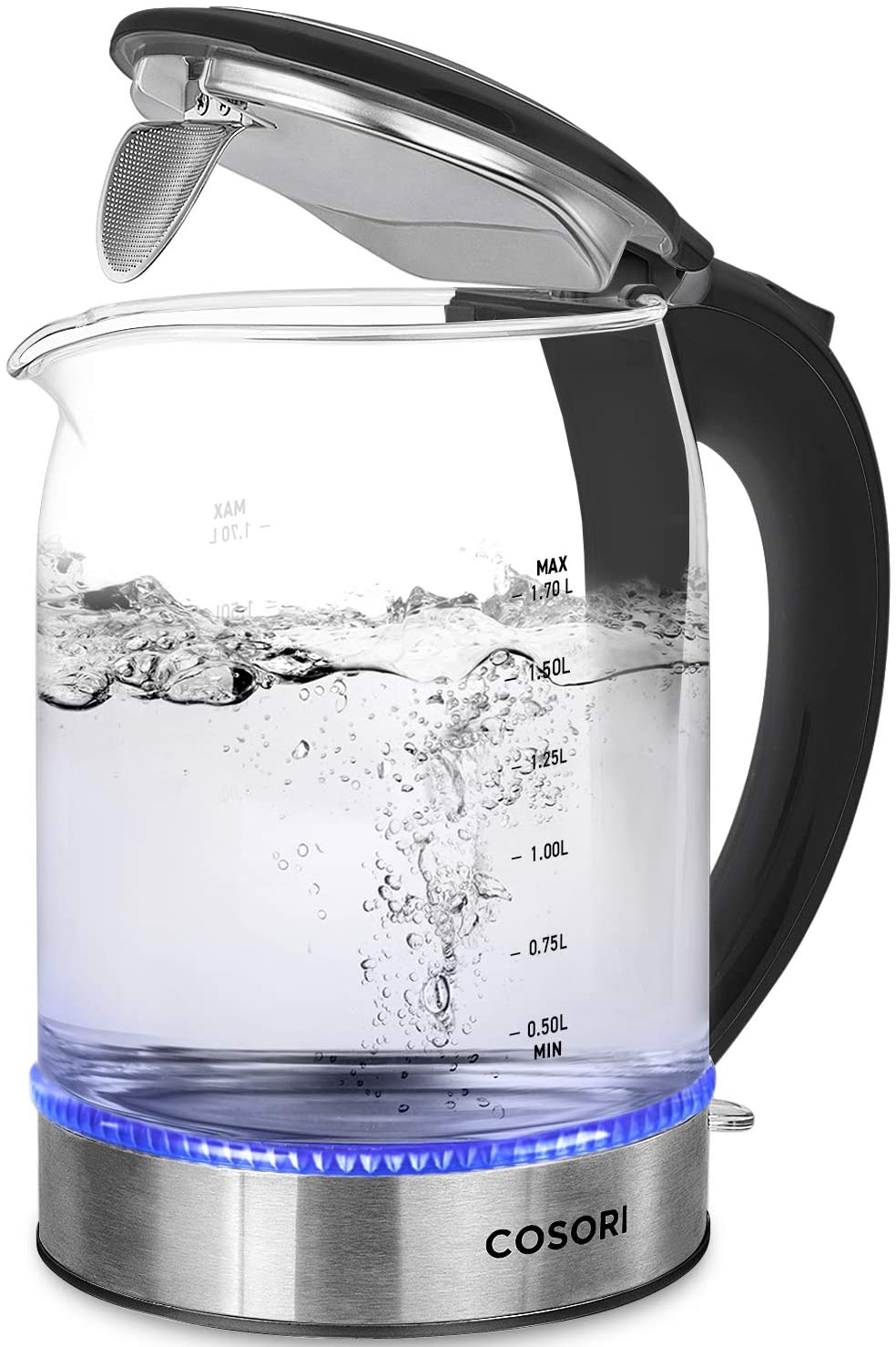 COSORI Electric Kettle, 1.7L Glass Hot Water Boiler & Tea Heater with LED Indicator, 100% Stainless Steel Filter, Inner Lid & Bottom, Auto Shut-Off&Boil-Dry Protection, BPA Free,(Upgraded) 