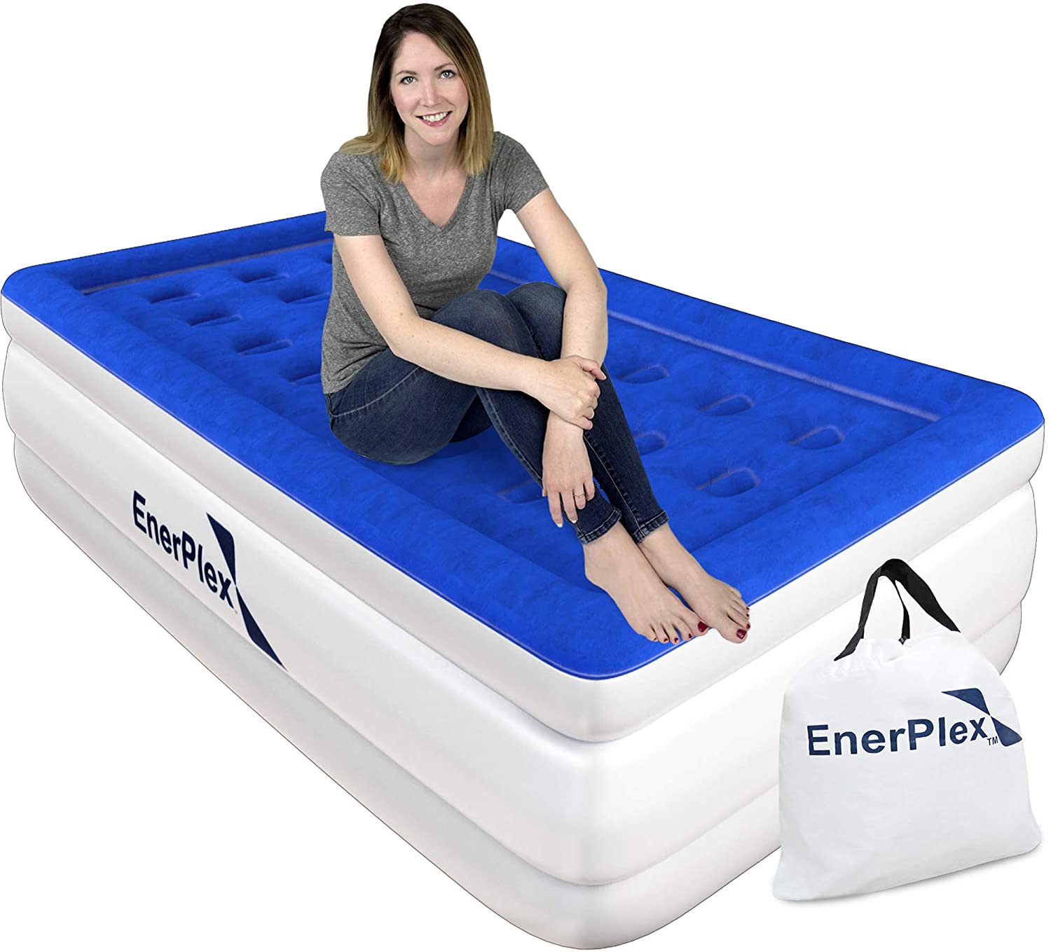 EnerPlex Never-Leak Twin Air Mattress with Built in Pump Raised Luxury Twin Airbed Double High Twin Inflatable Bed Blow Up Bed 