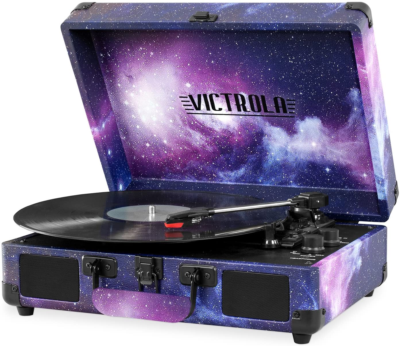 Victrola Vintage 3-Speed Bluetooth Portable Suitcase Record Player with Built-in Speakers | Upgraded Turntable Audio Sound| Includes Extra Stylus | Galaxy (VSC-550BT-GX) 