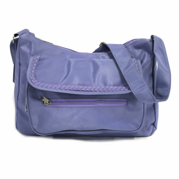 Women's Microfiber Braided Front Pocket Crossbody Bag in Lilac