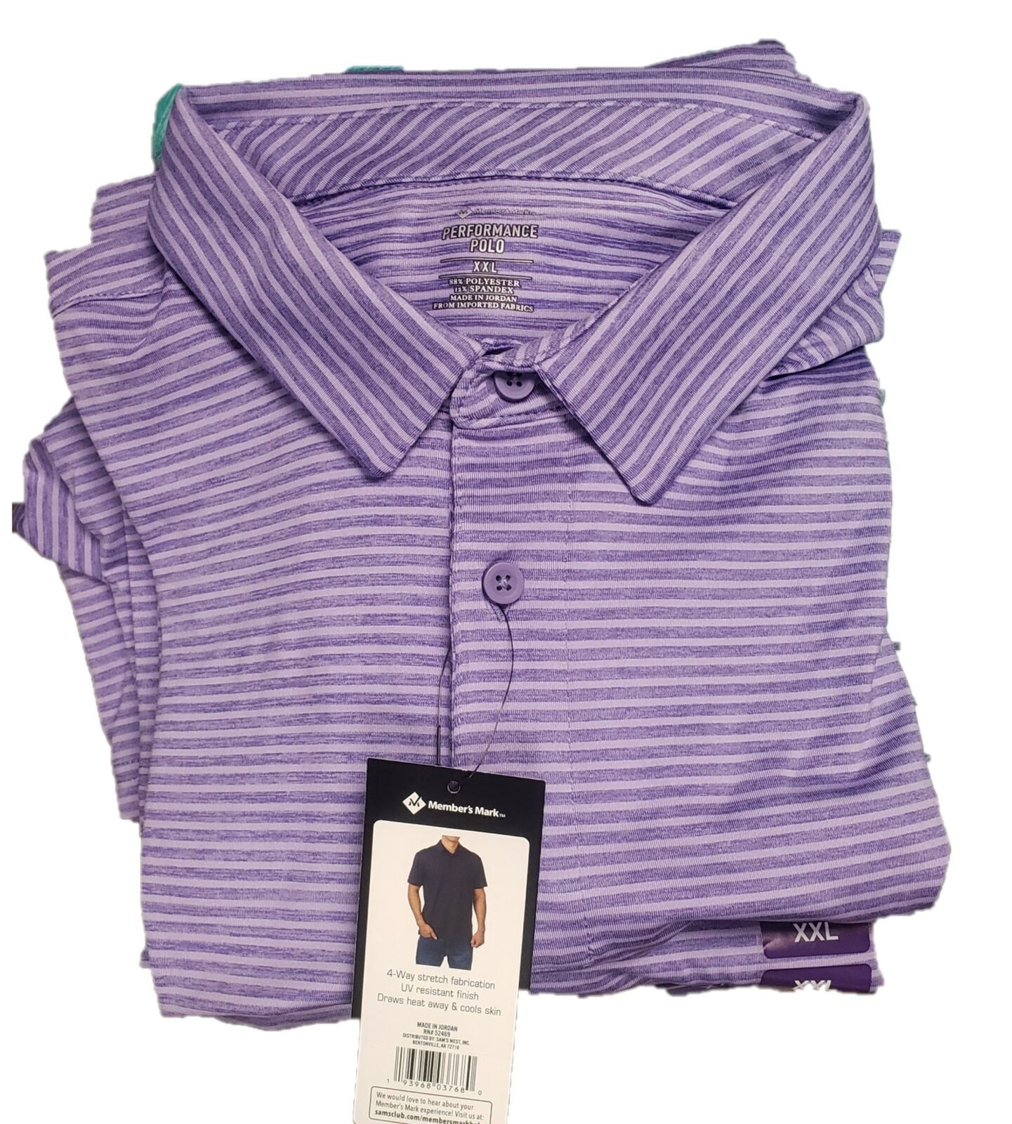 Members Mark Striped Performance Polo Purple Men\'s Size XXL