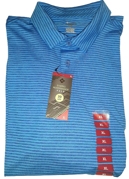 Members Mark Striped Performance Polo Blue Men's Size XL