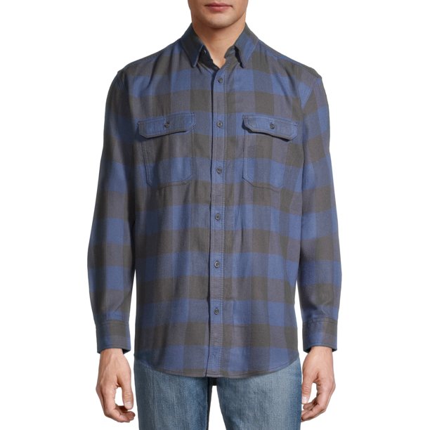 George Men's and Big Men's Super Soft Flannel Shirt Blue Check (Size 2XL 50-52)