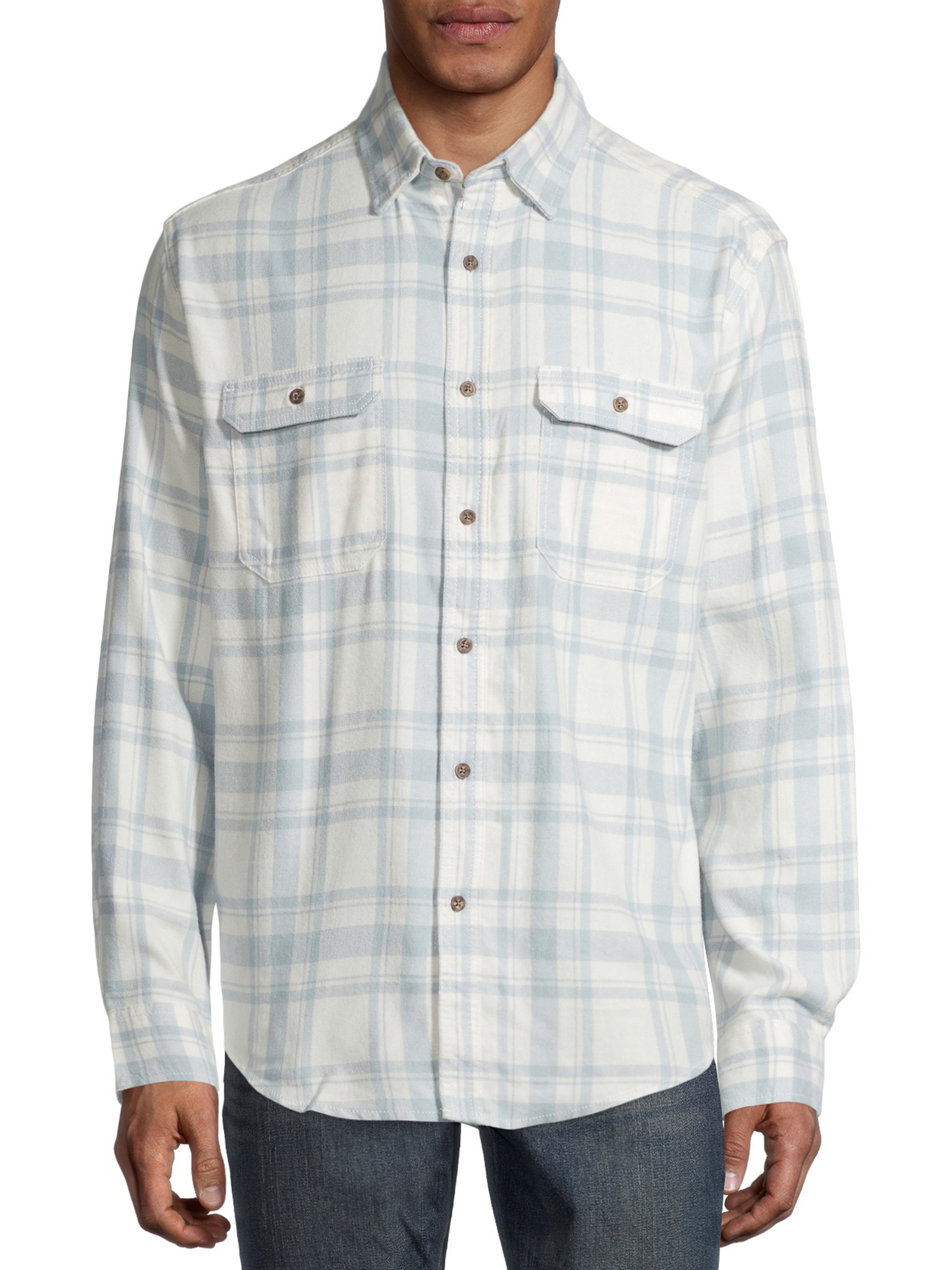 George Men's and Big Men's Super Soft Flannel Shirt White Blue Plaid (Size 3XL 54-56)