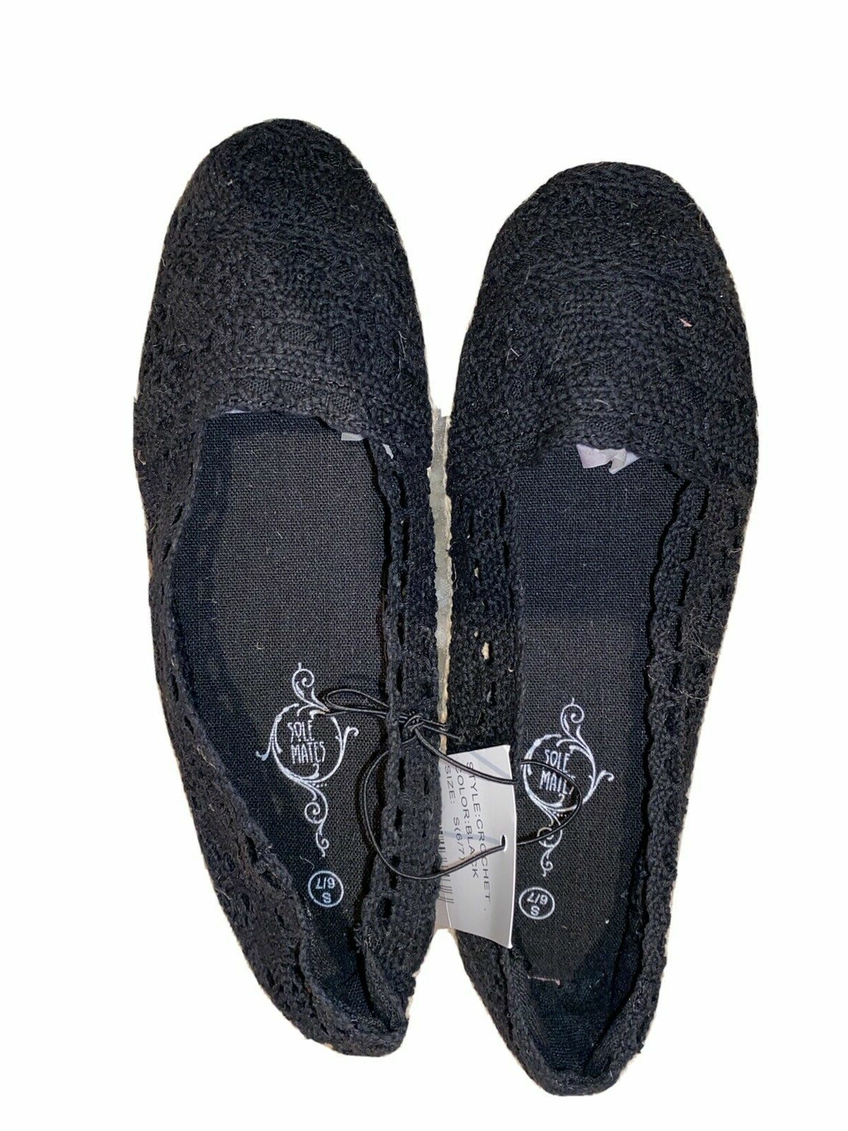 Sole Mates Lace Crochet Espadrille Flat slip on Black Size M (7/8)