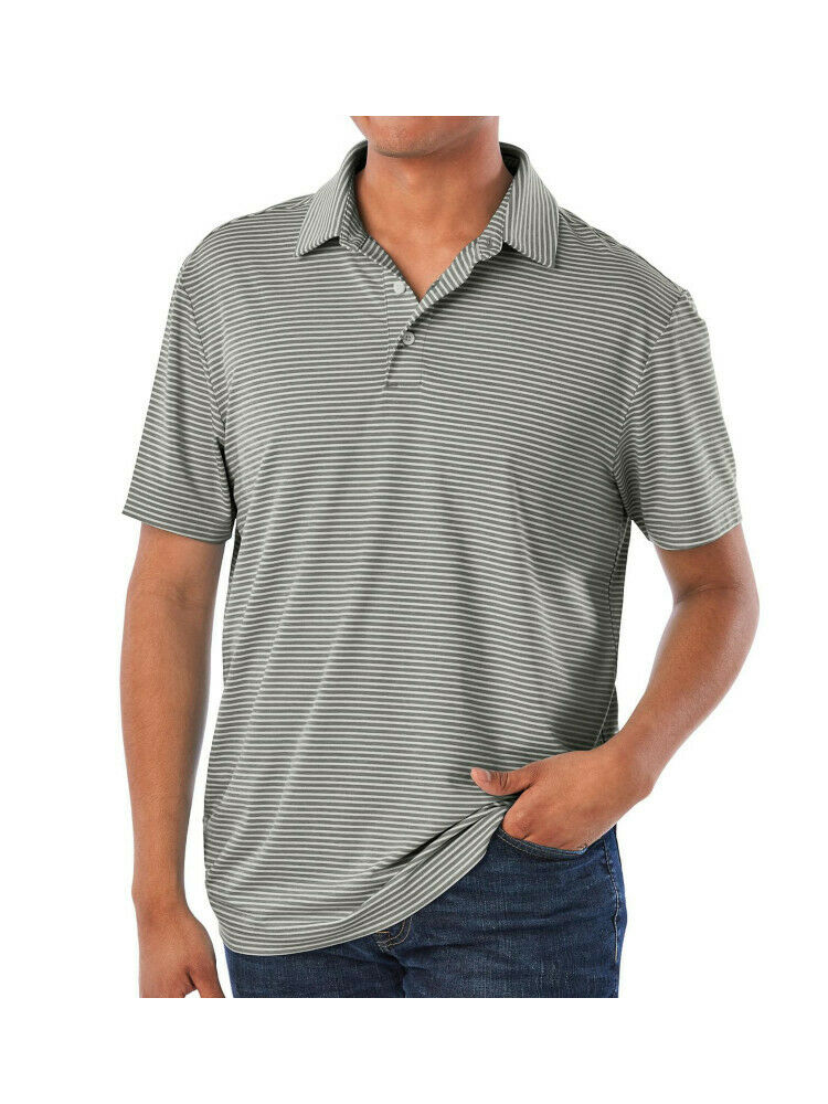 Members Mark Mens Performance Polo, Grey Stripe Size Medium