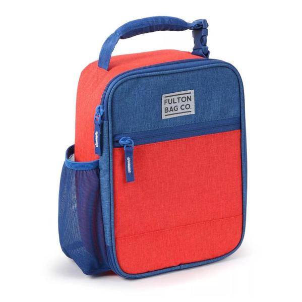 Thermal Insulated Zippered Lunch Bag Box (Upright) Hardbody Sturdy (Modern Colorblock Red/Blue) 