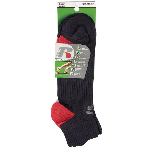 Russell Sport Performance Ankle Socks, 2-Pack Red/Black