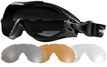 Bobster Phoenix OTG Interchangeable Motorcycle Harley Goggles - Black/Anti-Fog Smoked, Amber, Clear / One Size Fits All