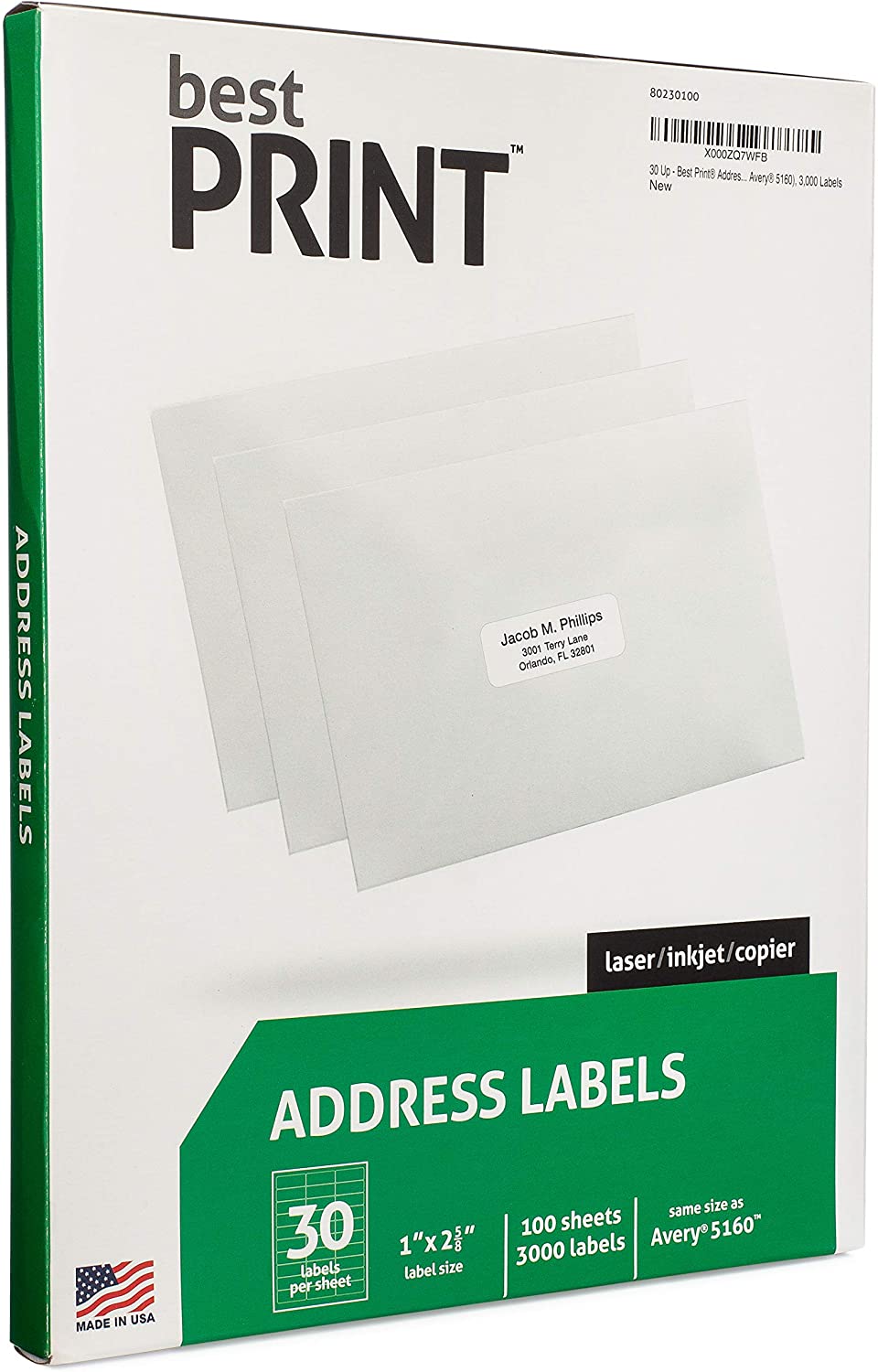 30 Up - Best Print Address Labels - 1" x 2-5/8", 3,000 Labels 