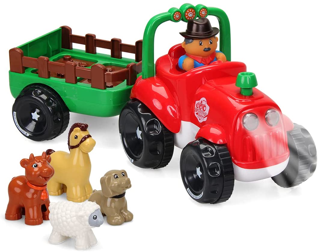 Five Star Happy Farm Tractor Little People Tractor Farm Tractor Toy with Detachable Farmer and Animals, Musical Toy with Light & Sound Effect, Great Gift for Kids Boys Girls Toddlers, 3 Years +