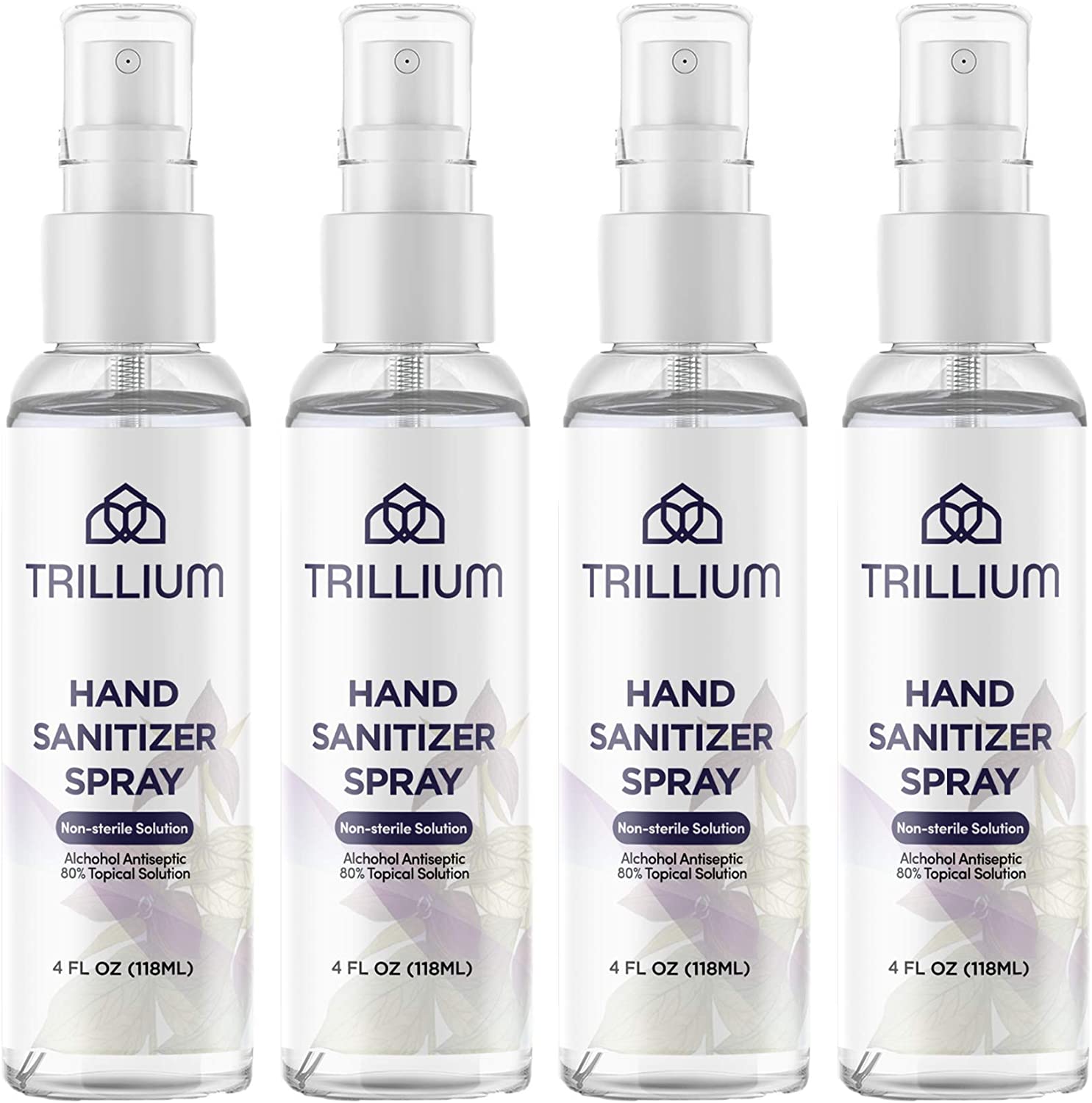 Trillium USA Made Liquid Hand Sanitizer Spray with 80% Alcohol, 4 Fl Oz (Pack of 4)