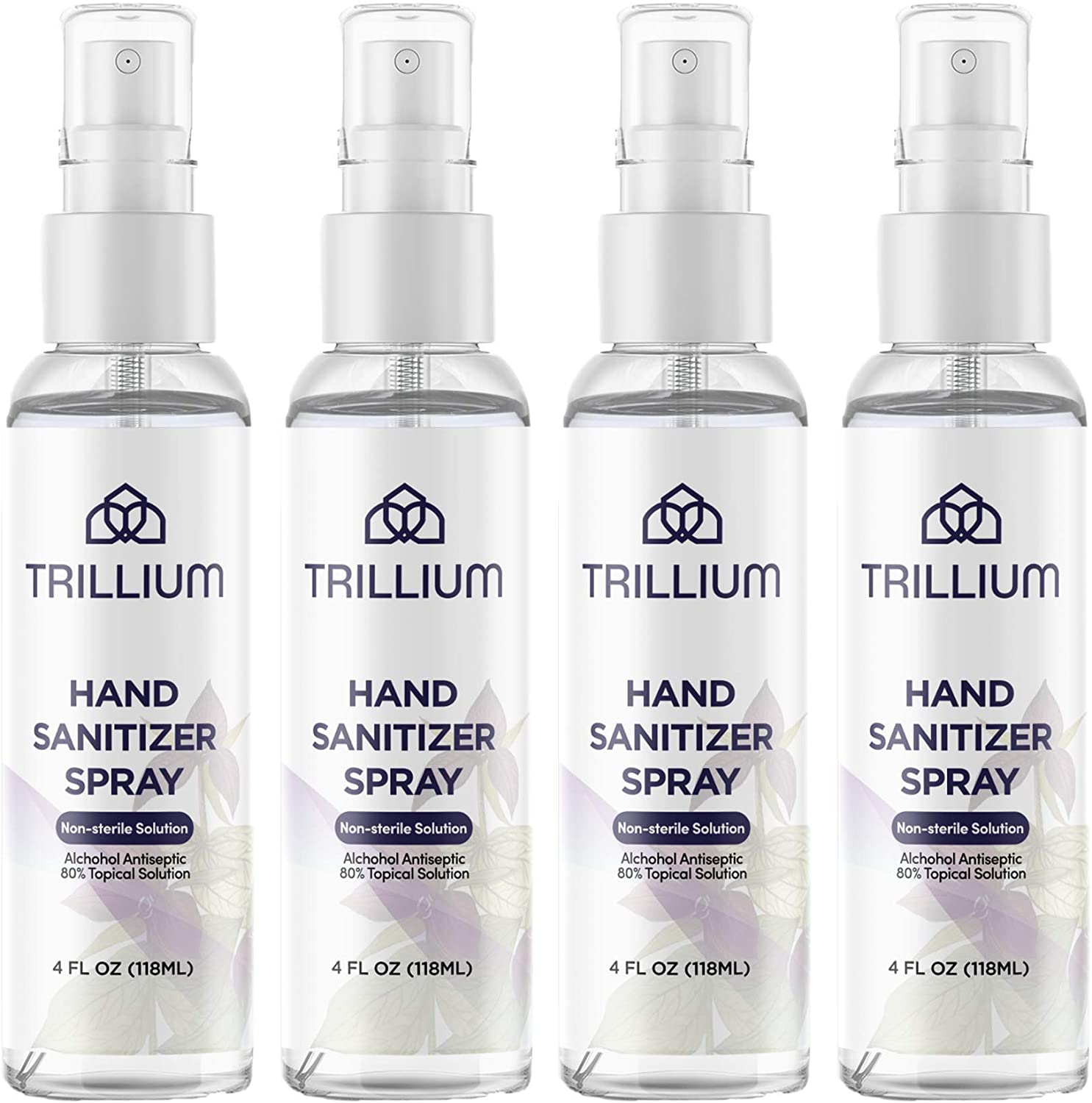 Trillium USA Made Liquid Hand Sanitizer Spray with 80% Alcohol, 4 Fl Oz (Pack of 4) 