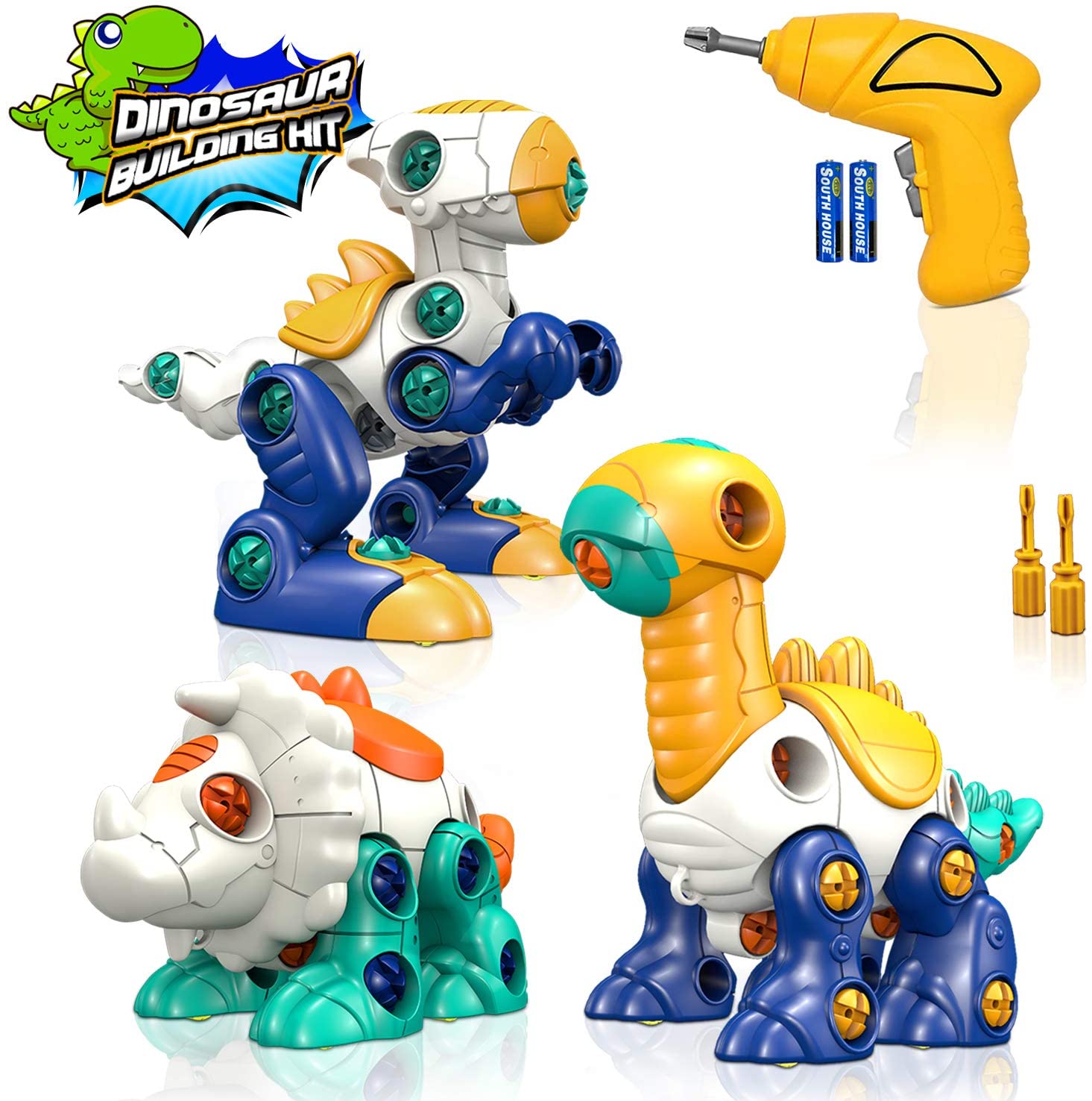 Ausut Stem Take Apart Toy Take Apart Dinosaur Toys for Kids - 3 Pack STEM Construction Building Toy Set with Electric Drill Tools, Educational Learning Games Play Kit Birthday Gifts for Boys Age 3 4 5 6 7 