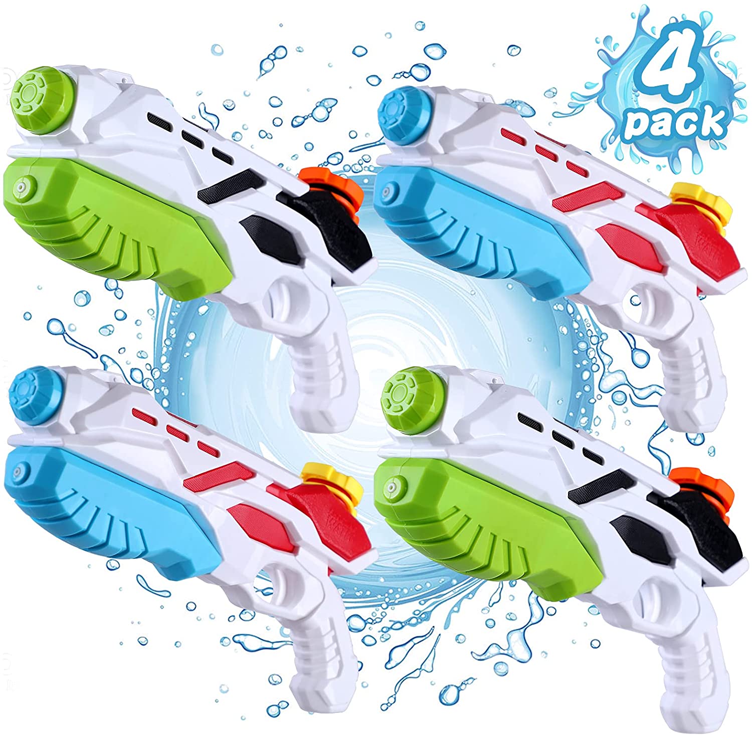 HQQNUO Water Gun, 4 Pack Water Guns for Kids, 500CC Blaster Soaker Squirt Guns 30 Feet Shooting Range for Children & Adult Summer Swimming Pool Beach Sand Water Fighting Toy 