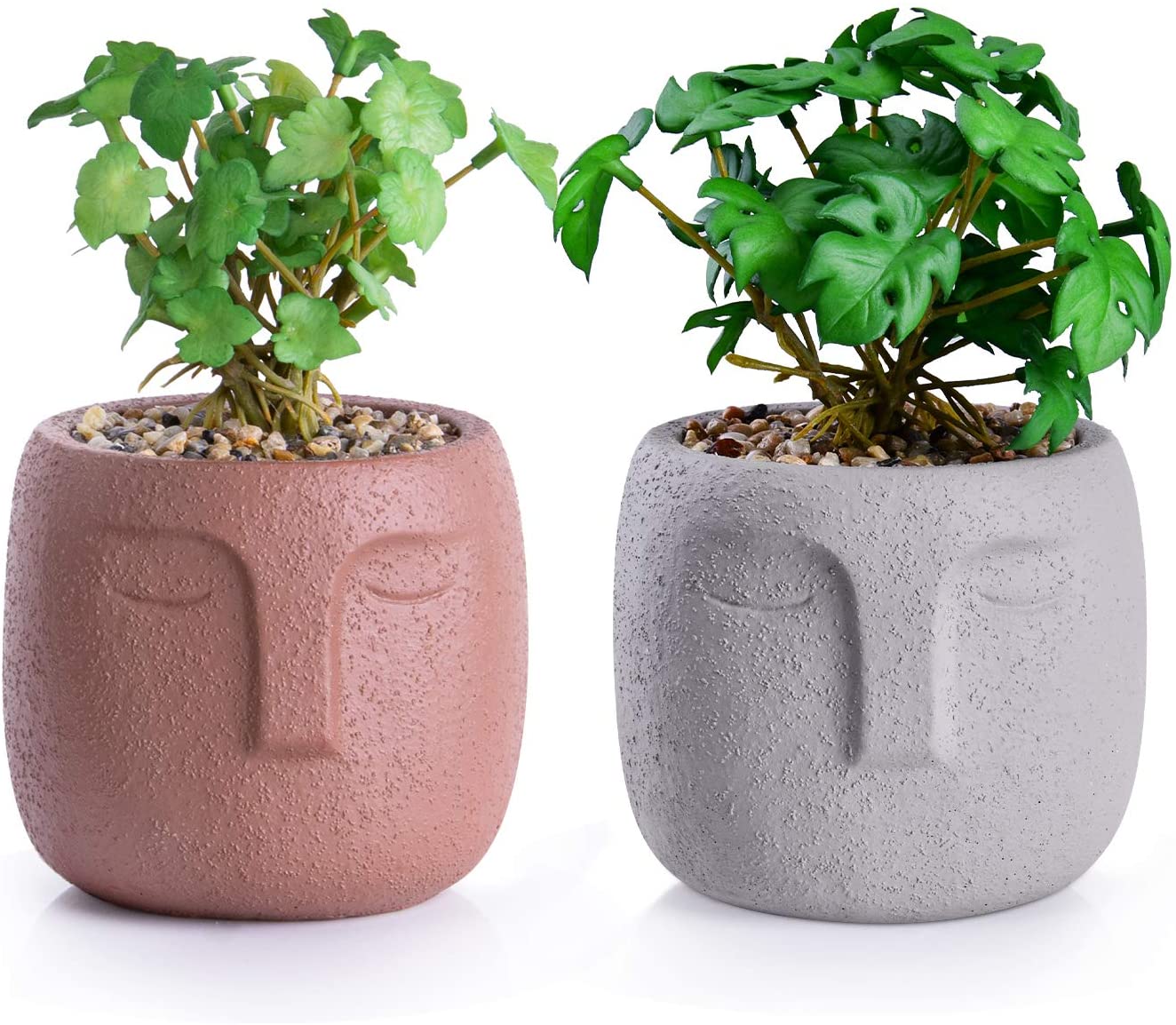 MICGEEK Artificial Potted Plants, 2 Pack Artificial Desk Head Plant Small Turtle Leave Fake Plants Potted With Cement Flowerpot Artistic Fake Potted Plants For Bedroom Decor, Office, Living Room -AP03 