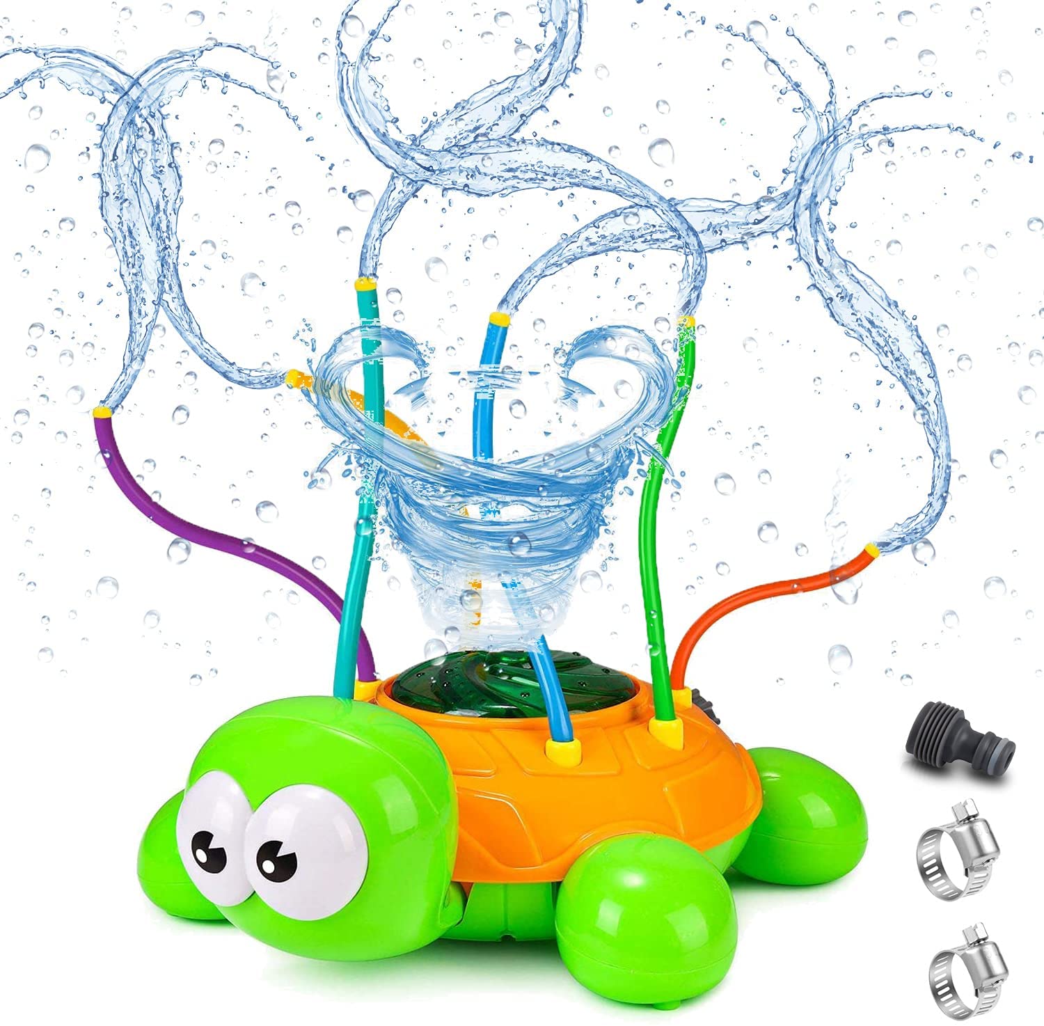 Water Spray Sprinkler for Kids, Spinning Turtle Water Sprinkler Toy with Wiggle Tubes for Kids & Toddler Splashing Fun Backyard & L