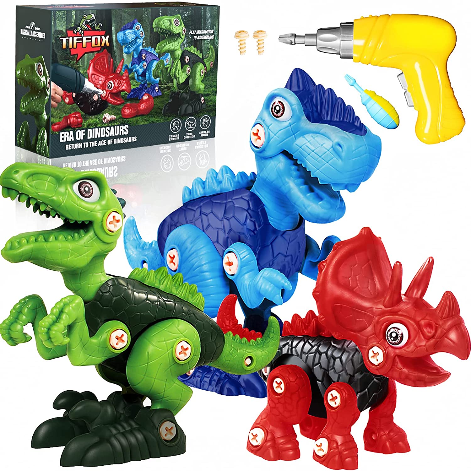 Tiffox Era Of Dinosaurs return to the age of dinosaurs Kids Dinosaur Toys, Take Apart Dinosaur Toys for Kids 3-5 5-7 8-12, Construction STEM Building Learning Toy Set with Electric Drill, Toys for 3 4 5 6 7 8 Year Old Boys Girls Birthday Xmas Gifts 