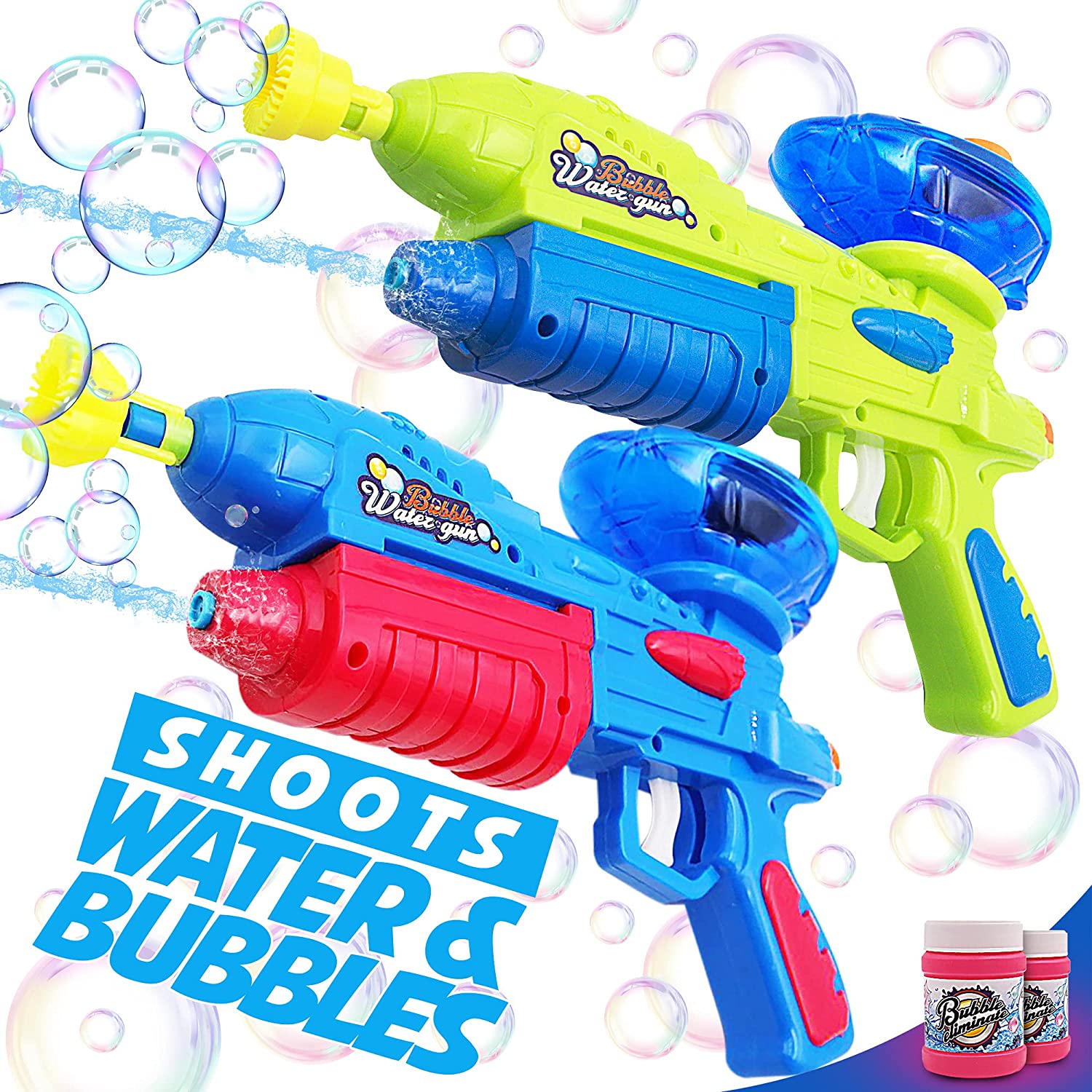 (2 Pack) Bubble Gun & Water Gun for Kids, Boys, Girls – Water & Bubble Maker, Blaster & Blower Machine for Outdoor Activities Camping Pool Party – Soaker Squirt Gun Toys Gift for Age 4, 5, 6, 7, 8, 9… 