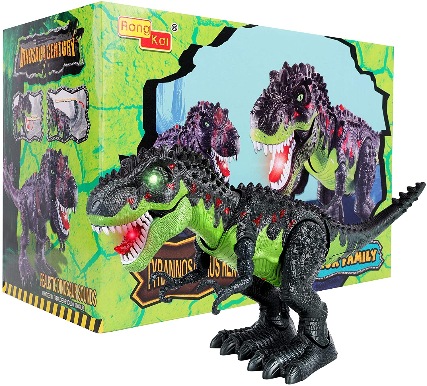 Rong Kai Tyrannosurus Rex Dinosaur Family with LED Light, Realistic T-Rex Dinosaur Toy with Light Up, for Kids and...