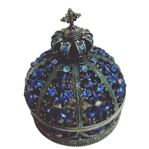 Bejeweled Cross Embellished Crown Shaped Trinket Box