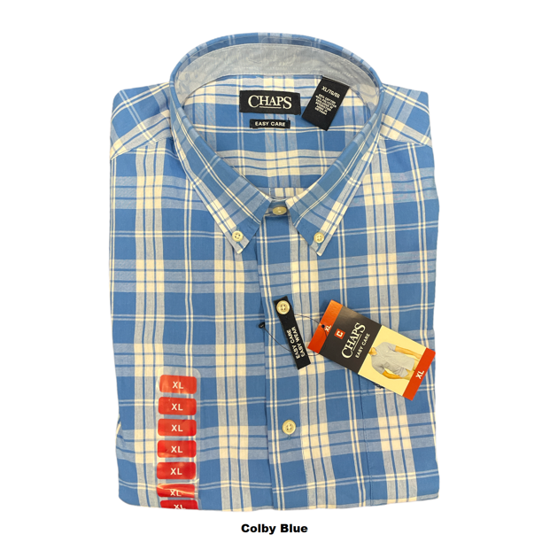 Chaps Men's Easy Care Button Down Woven Short Sleeve Collared Shirt, Regular Fit (Colby Blue, XL)
