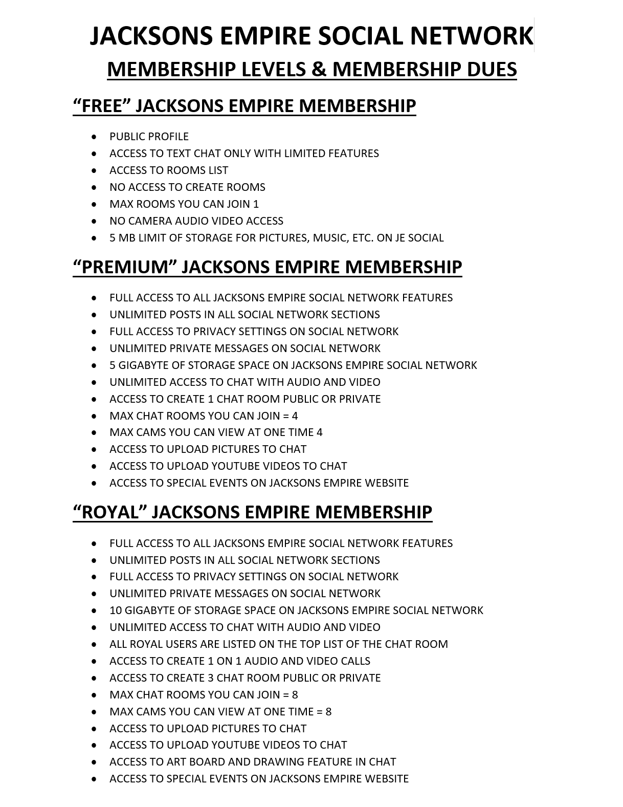 Membership Levels Page 1